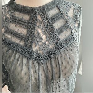 Free People deep teal lace blouse. Size S